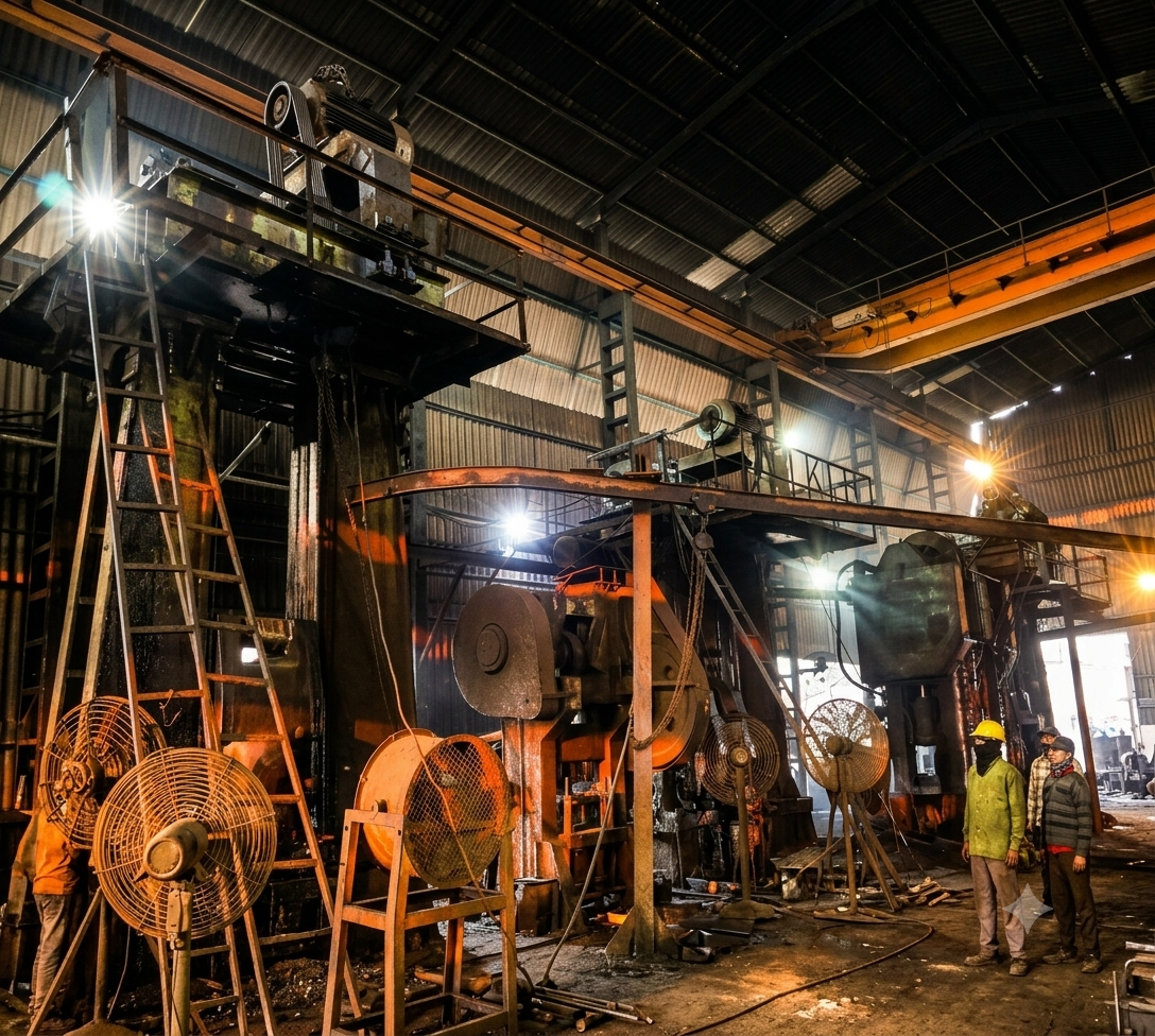 Forging plant floor with machinery